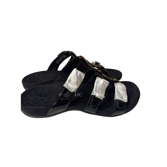 Vionic Sz 10 Black Patent Leather Slide Sandals With Adjustable Buckles - Picture 5 of 8